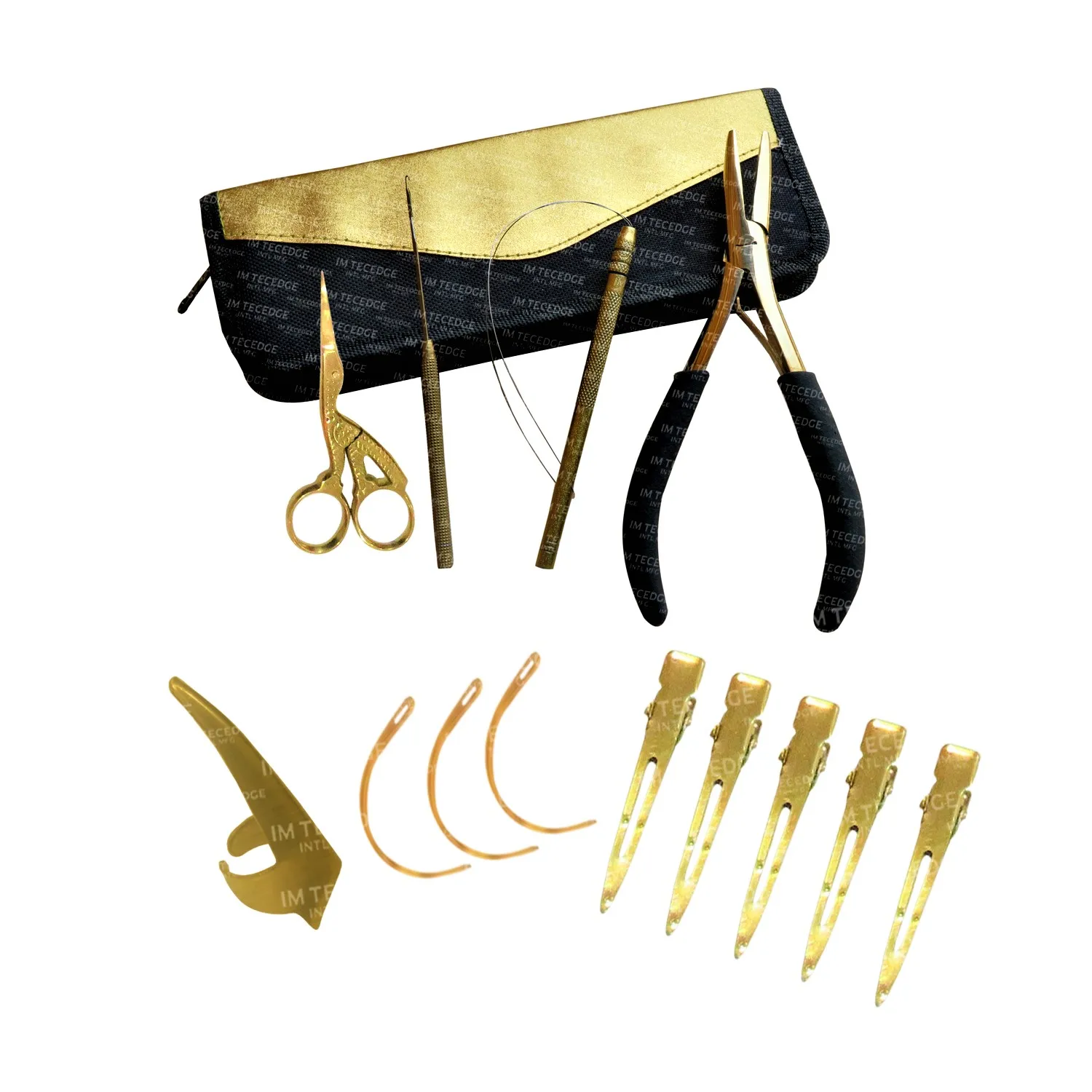 Nano & Micro Rings Hair Extension Tools Application Plier Kit with Pulling Loop Tool & C Type Needles Stainless Steel 5 Pieces