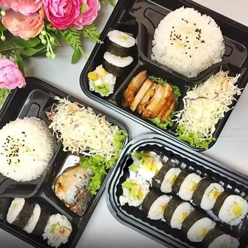  Тонкие пищевые контейнеры с 4 отсеками из пластика имеют крышку для безопасного хранения пищевых продуктов-B0652