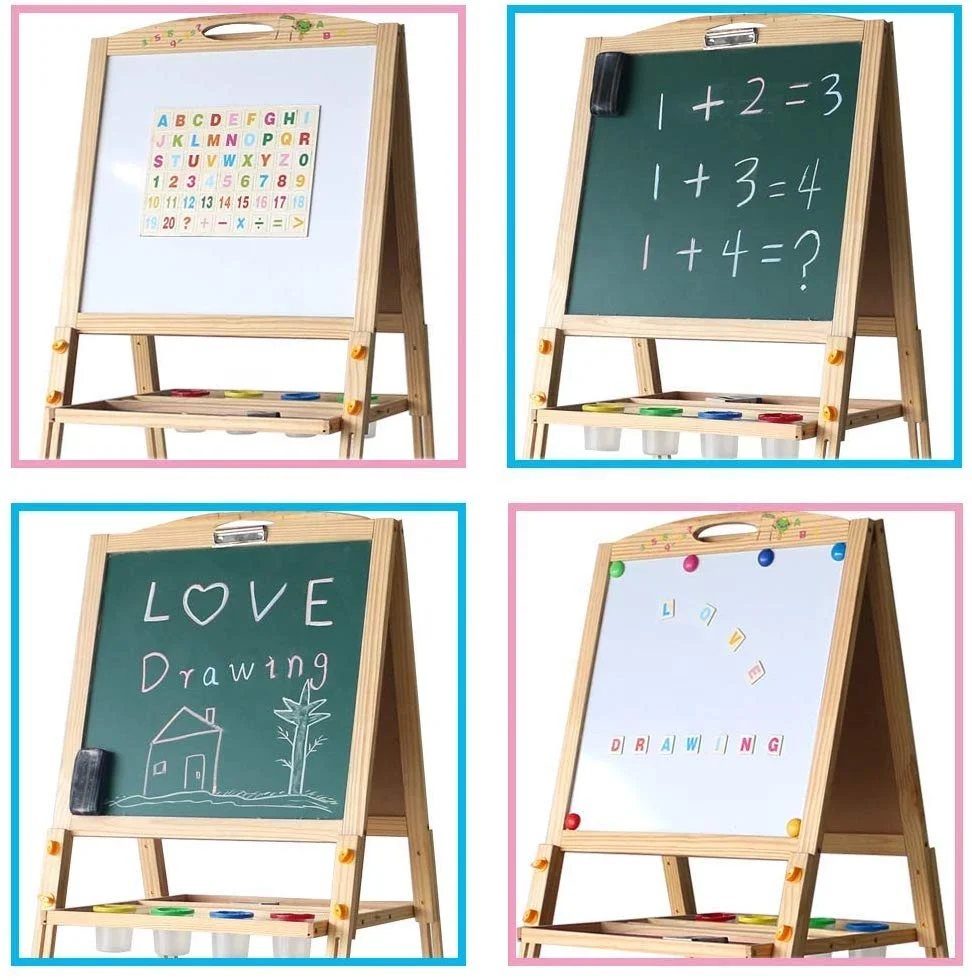 Fold Solid Easel Wood Children Double Sided Adjustable Drawing Board Chalk Board For Kids Educational Toys