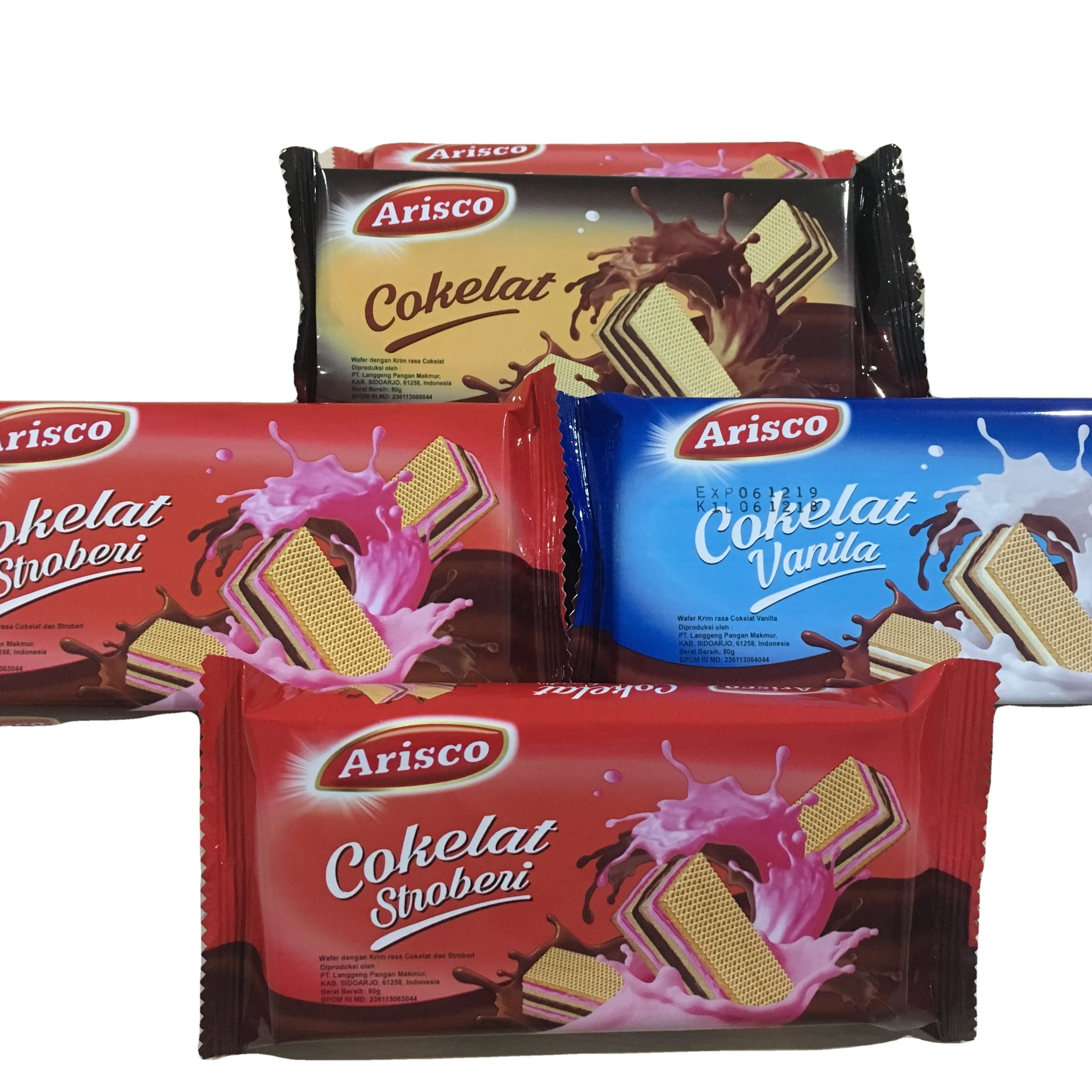 Горячая Распродажа вафли двойной крем уникальный вкус Шоколад-клубника, шоколад-ваниль (80 г x 30 шт) Arisco - OEM