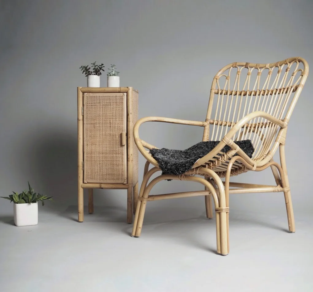 Rattan Plywood Wood Hand Crafted Living Room Bedroom Dining Natural Color Antique Rectangular Side Cabinet