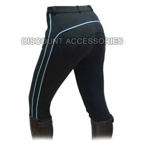 Ladies Horse Riding Jodhpurs Knitted Riding Breeches Eco Friendly Breeches Navy Blue- Aqua Piping