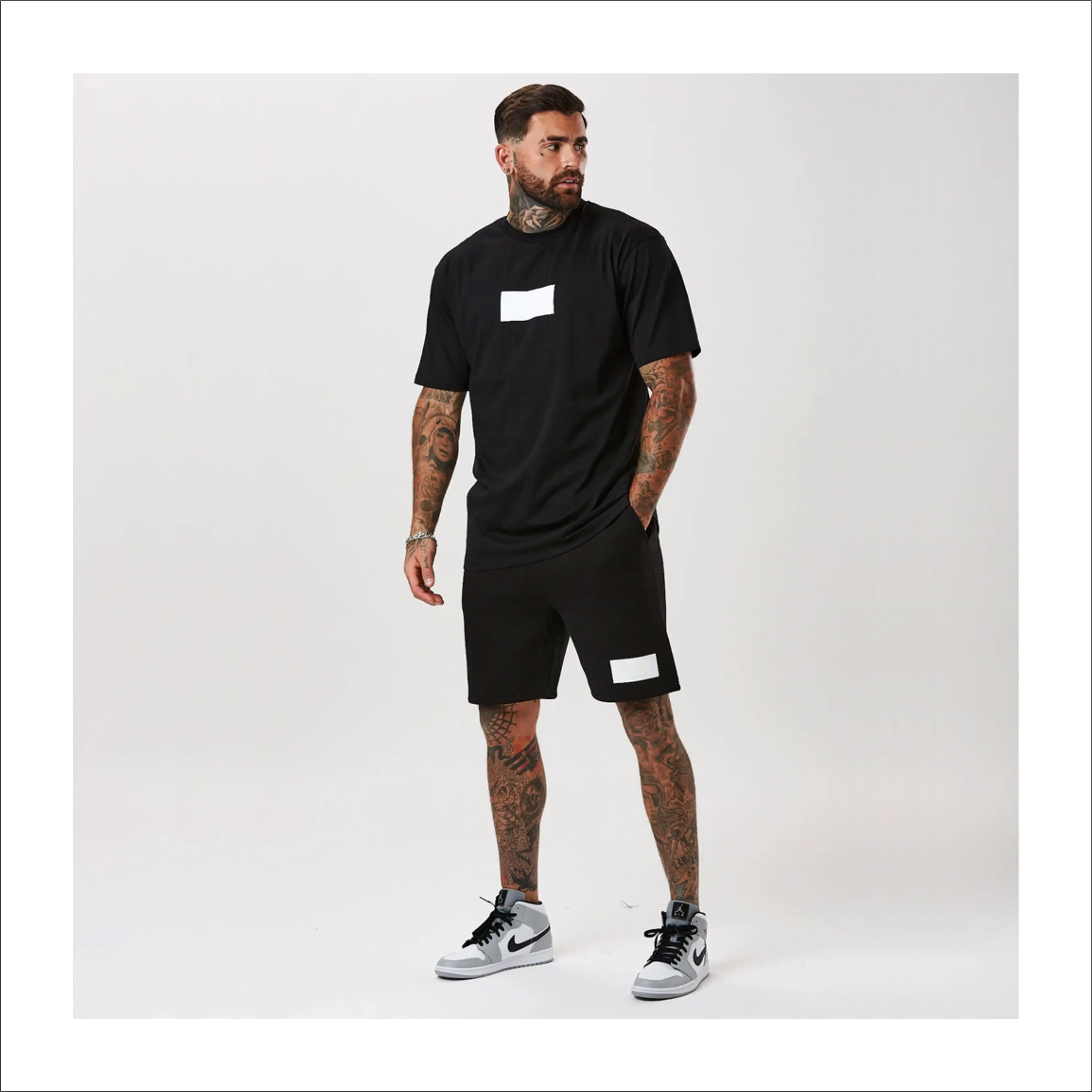 
T Shirts Shorts Factory Production Fashion Soft Breathable Black Digital Printing Pattern Logo 