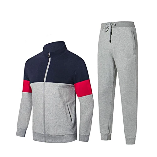Custom 100% Polyester Casual Long Sleeve Full Zip Running Jogging Athletic Sports Color Block Tracksuit With Insert Pockets Set