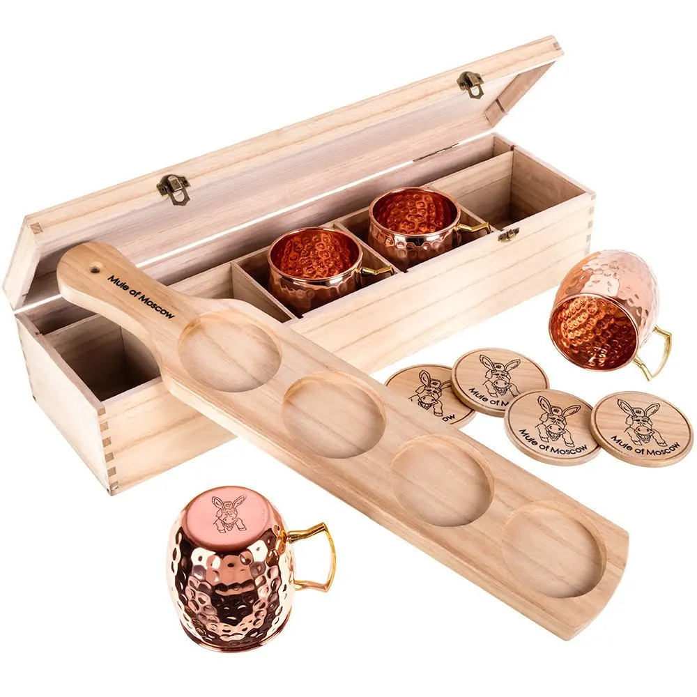 Moscow Mule Copper Mugs - Set of 4-100% Handcrafted Pure Solid Copper Mugs - 16 Oz Gift Set with Copper Straws, Jigger