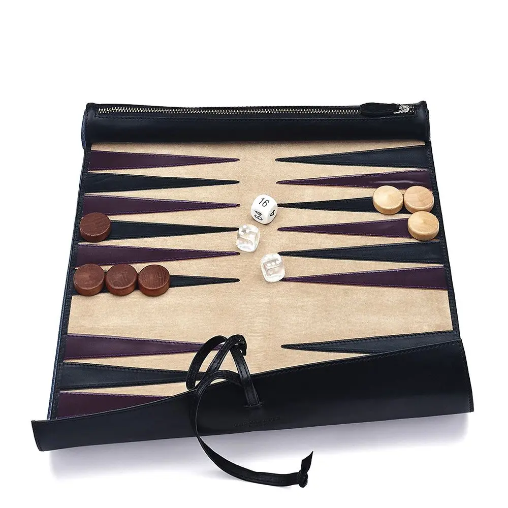 Luxury Custom Logo PU Leather Roll-Up Travel Board Game Chess & Backgammon Accessory for Gift Usage