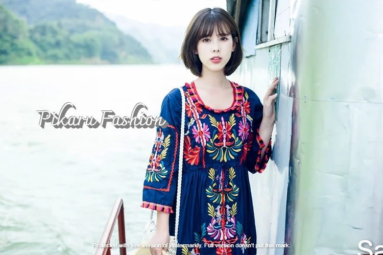  Элегантное платье с вышивкой ручной работы треугольным вырезом подходящий по стилю ремень женское кимоно пляжная Повседневная украинское