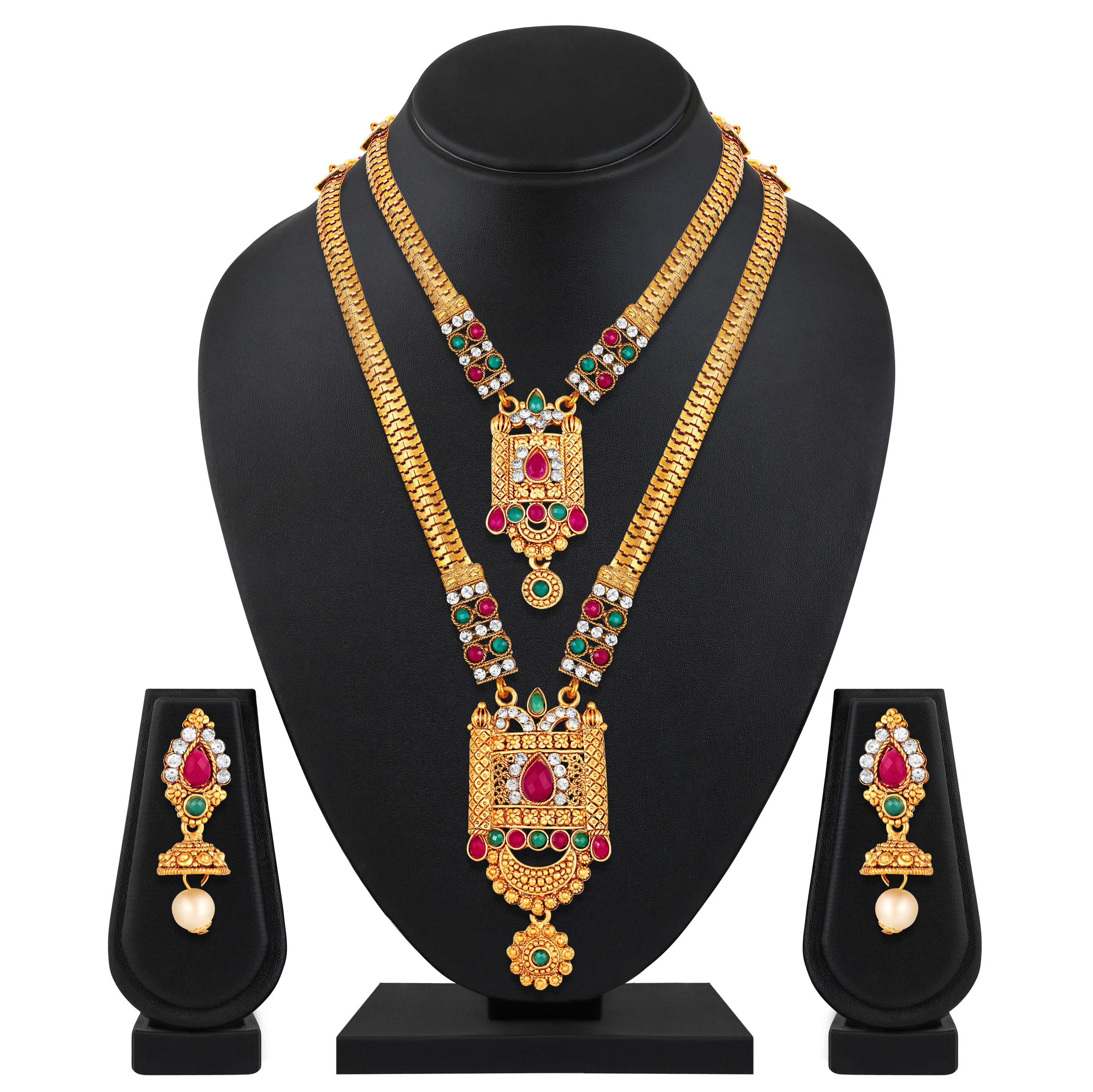 Wholesale Indian Traditional Jewellery for bridal Double Long gold plating plated Necklace Set