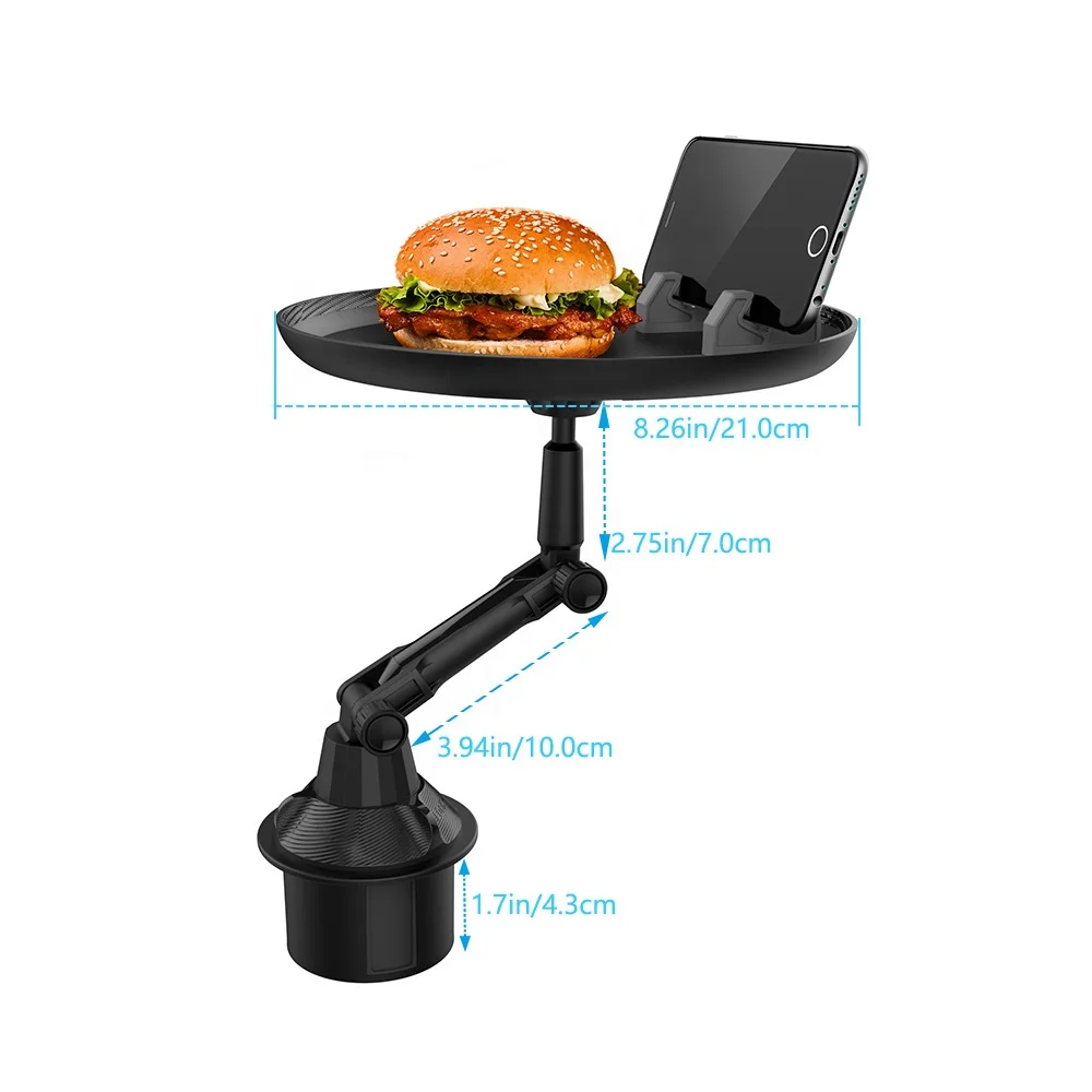 XMB Adjustable Car Food Table Cup Holder Tray with 360 Swivel Arm