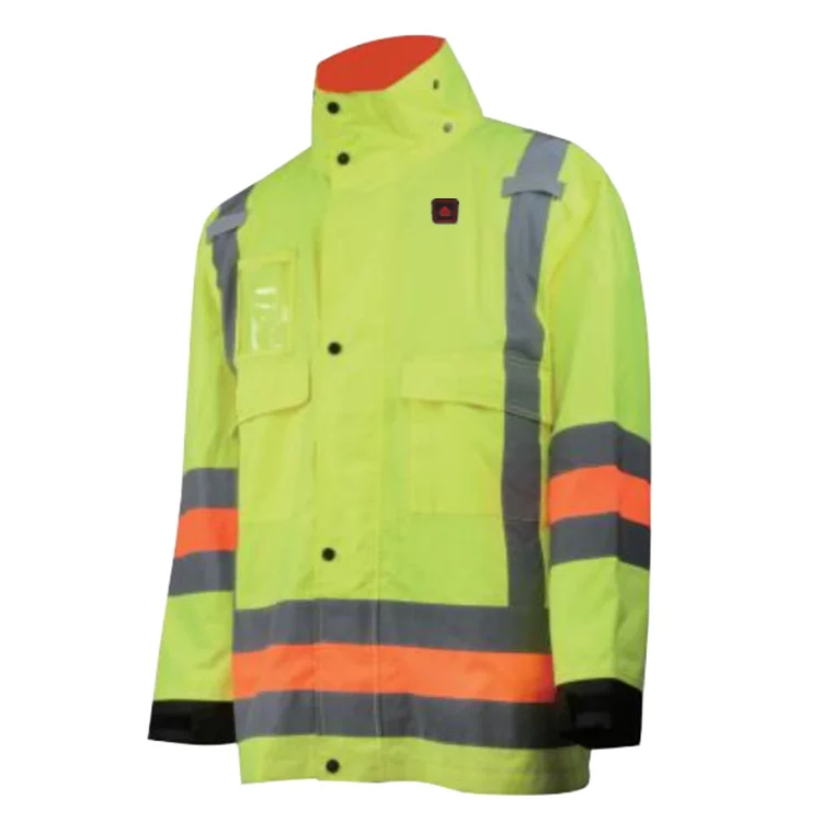 Hot sale new design HI Vis waterproof/windproof softshell Heated jacket with reflective tape