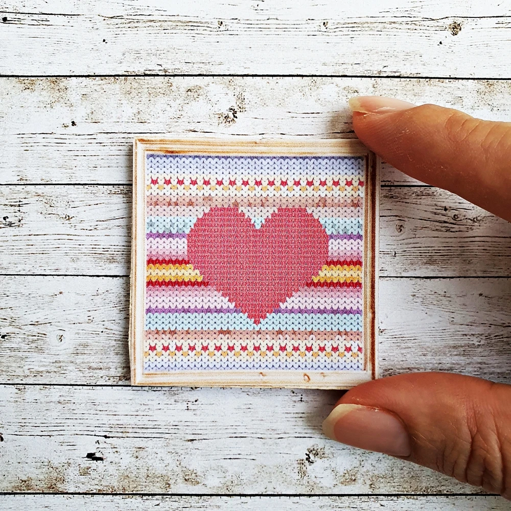 Dollhouse Miniatures Heart Cross Stitch Wall Decoration