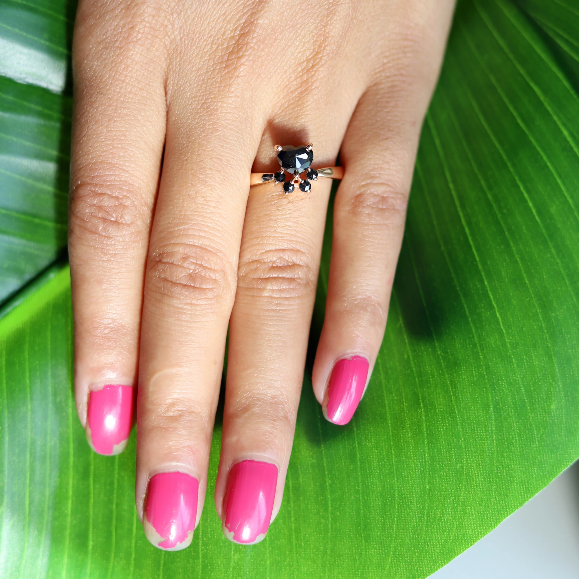 Impressive Black Diamond Ring14k White gold stylish Engagement Ring, Rare Black CROWN Trendy designer jewelry