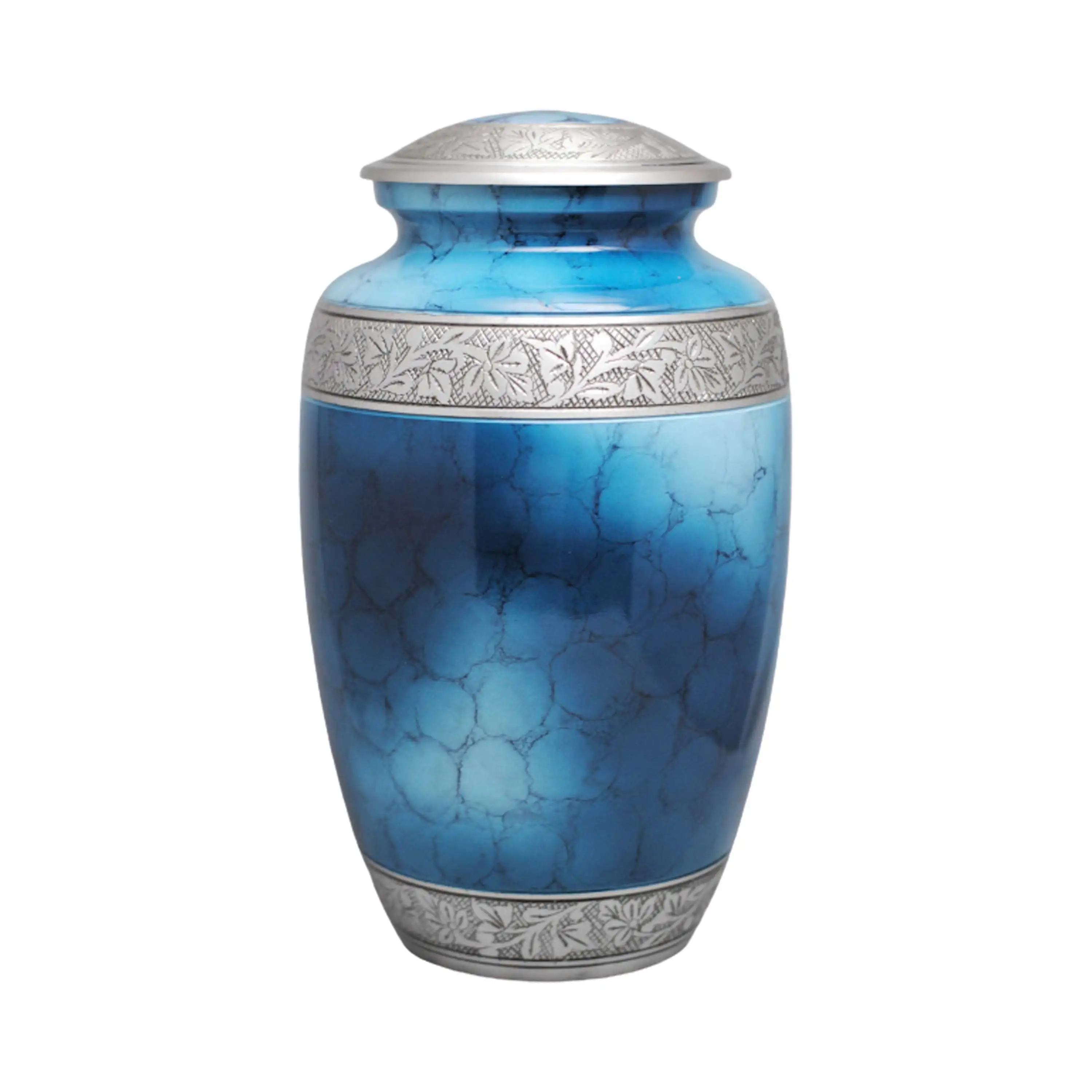 Light Teal Clouds Floral Engraved Classic Urn Hot Selling Beautiful Shimmering Charcoal Urn Great Quality Handicraft at Best Who