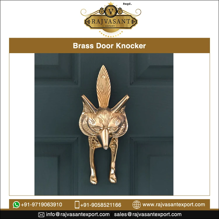 Satin Brass Animals Fox Face Shaped Antique Vintage Style Door Knocker at the lowest price from Indian wholesale Manufacturer