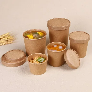 8oz Modern Design Disposable High Quality Kraft Paper Cup Soup Bowl Lids Free Sample Preserves Food Carved Technics Load 5kg