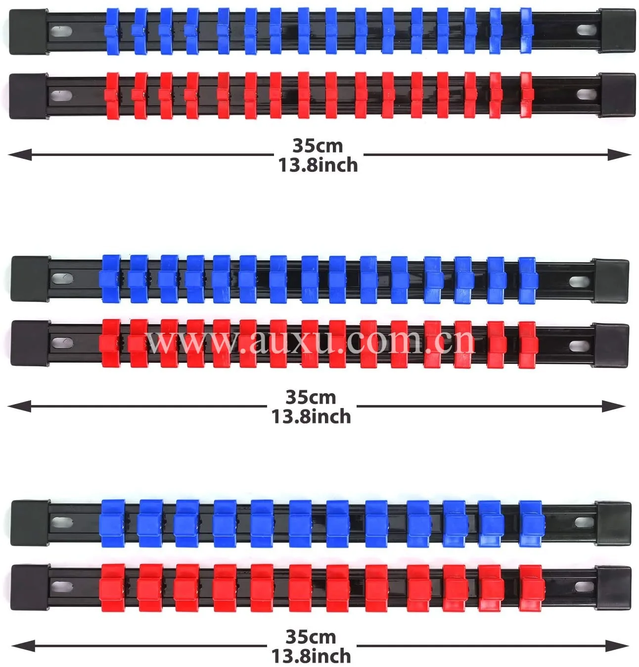 360 Swivel ABS Socket Organizer, 1/4-Inch, 3/8-Inch, 1/2-Inch, Socket Holders 6-Piece Set Blue & Red Tools Organizer