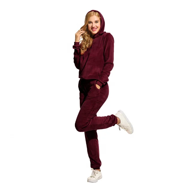 Velour Custom Loose Fit Tracksuits Women Solid Pink OEM Sweat Suits Top Trendy Velvet Street Clothing Joggers hoodies sets