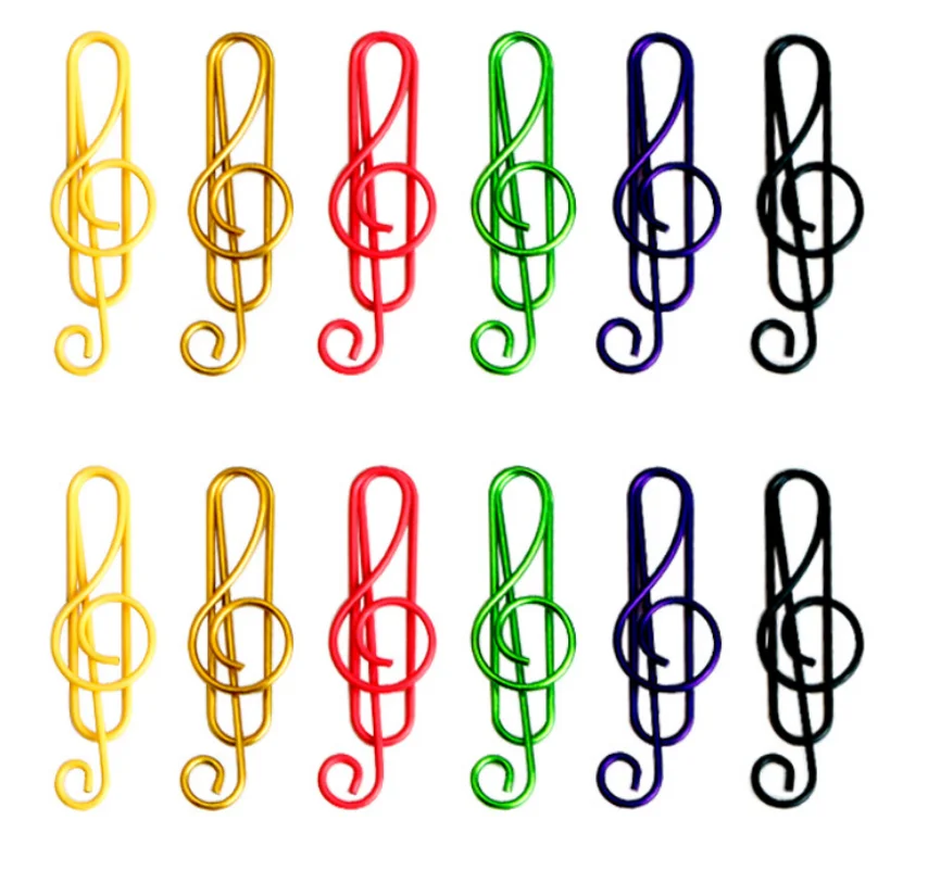 50pcs PP box packing metal creative musical notes shape paper clips with assorted colors