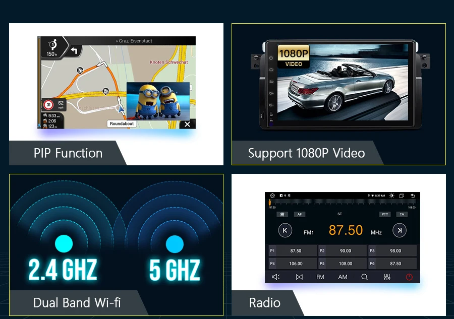 Universal Fit OEM 8259 9 inch Car Stereo Player with GPS Navigation Instant Rear Camera Support 1920*1080 AHD Camera