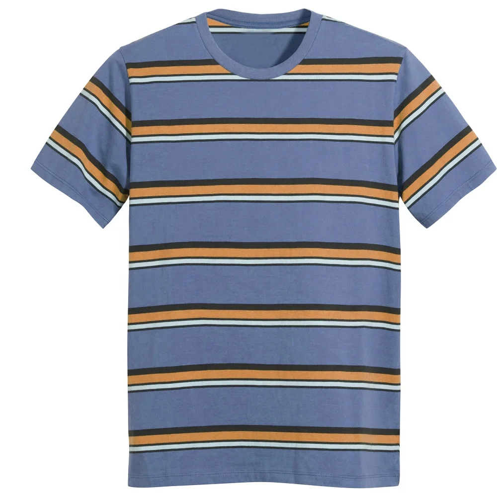 2023 Custom T Shirts Wholesale High Quality Plus Size Tee Mens Clothing 100% Cotton Stripped Shirt Crew Neck Casual OEM