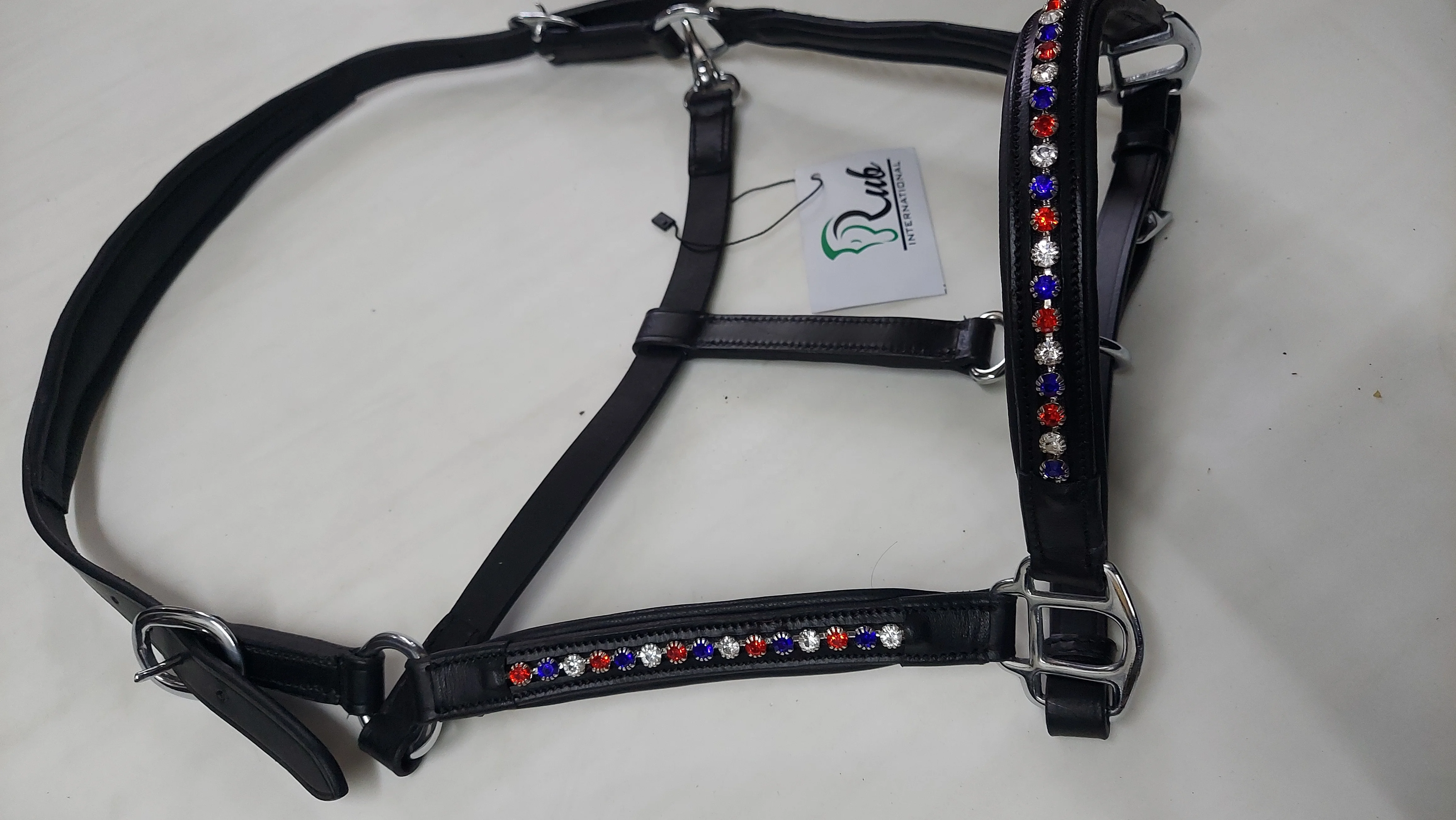 Western Smart Fitting Horse Halter Black Red Blue White Crystal Brass with Nylon Crystal Brass Nylon Horse Halter