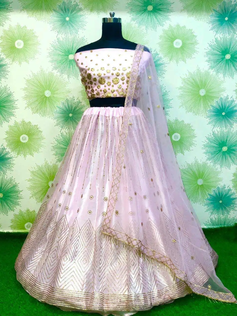 Most attractive look wedding wear heavy embroidery work designer lehenga choli with dupatta unstitched cheap low price wholesale