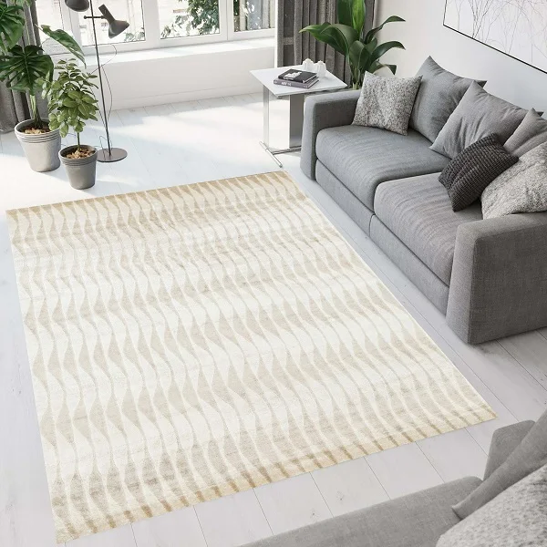 Modern Wave Design Embroidered Wool Area Rug Custom Hand Knotted Bamboo Silk Carpet for Living Room Hallway Dining Room on Sale