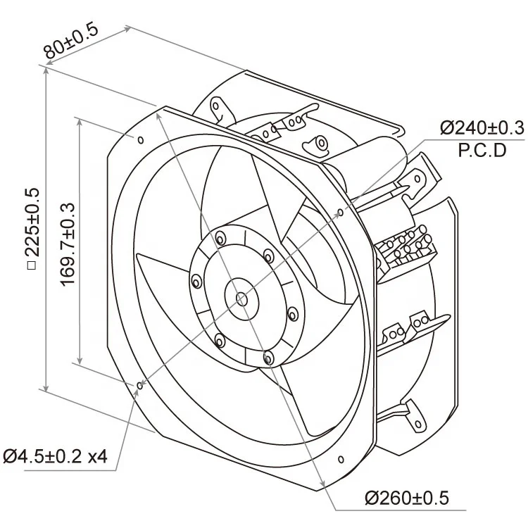 STK AC Axial Fans with External rotor motor 225x225x80mm IP54 IP56 Plastic impeller fan