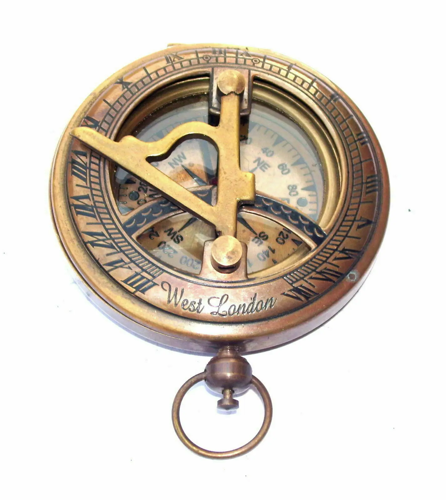 Nautical Brass Sundial Push Button Compass Handmade Marine Pocket Decorative