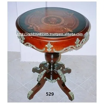 
antique side Table , inlaid with brass , top marquetry 