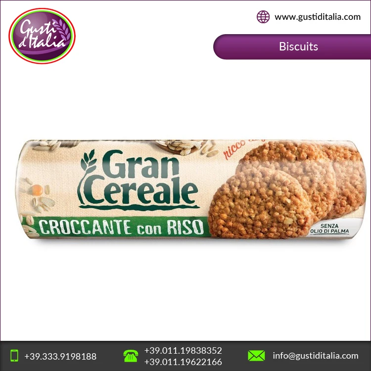 Хрустящие ингредиенты из высокоуглеродного волокна с приятным вкусом Biscotti Mulino Bianco Gran Cereale Croccante rice 230GX18