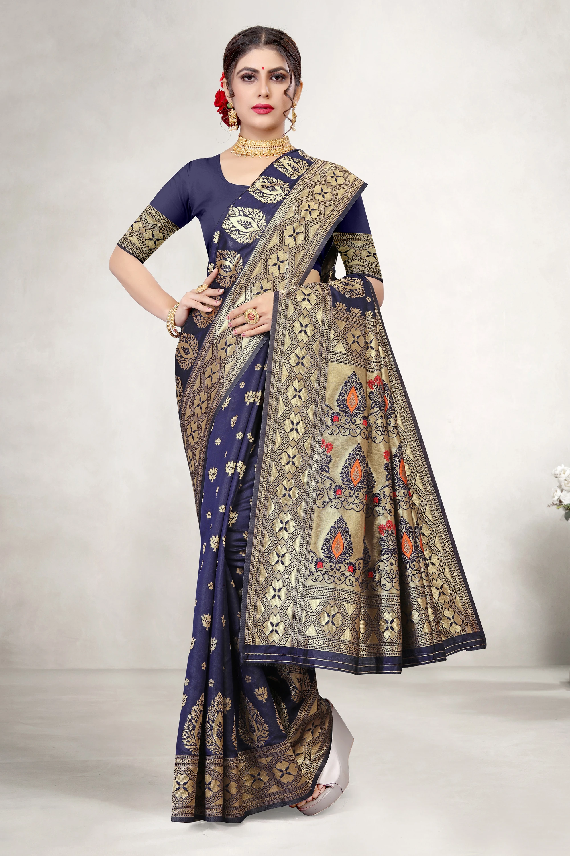  Дизайнерская праздничная одежда жаккардовая шелковая Тяжелая последняя коллекция сари