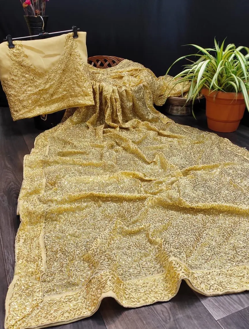 GEORGETTE WITH EMBROIDERY CHEN WORK SAREE FROM OMVAGMINE