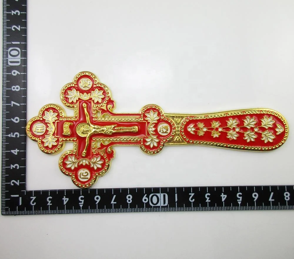 Orthodox Gold Plated Blessing Enamel Cruce Binecuvantare Aurita Hand Prayer Cross