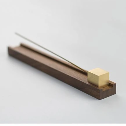 Incense Holder Wooden Brass Cube Slider Handmade in Acacia Wood Logo Customization and OEM Incense Stick Burner
