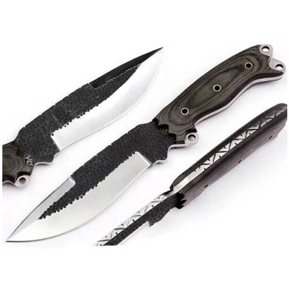 Beautiful Custom Rail Road Steel Fixed Sharp Blade Hunting Camping Skinner Combat Knife Handle Hard Wood With Brass Pipe