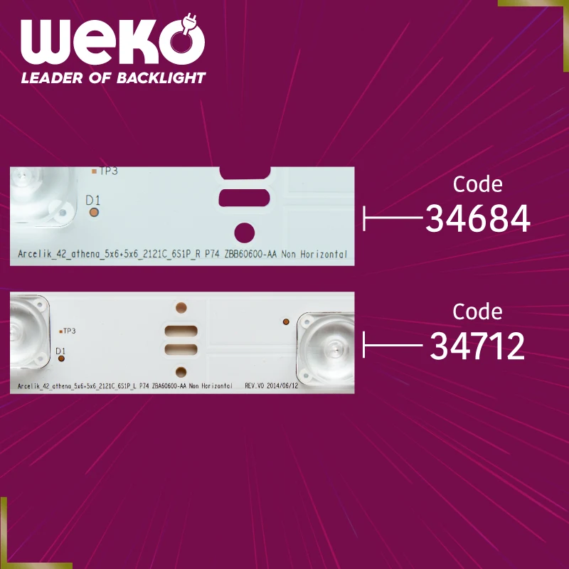 TV LED BACKLIGHT- ARCELIK_42_ATHENA_5X6+5X6_2121C_6S1P_R-L P74 ZBB60600-AA NON HORIZONTAL REV.V0 42,7 CM 6 LEDS TOTAL 10 PCS