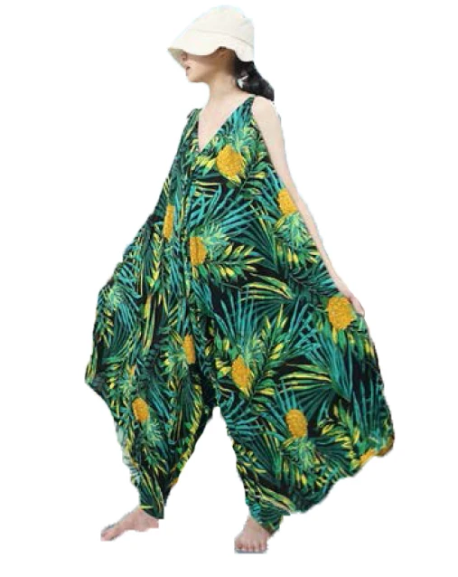 Alladin Hippie Boho Harem Romper Jumpsuits Wide Leg Yoga Jumpsuit Pants Beach wear tropical floral print