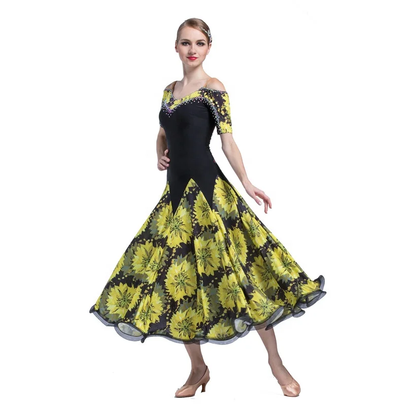 M-1722 Custom New Modern Dance Practice Dress Adult Female Print Ballroom Dance Dress Slim Girl Practice Standard Ballroom Dress