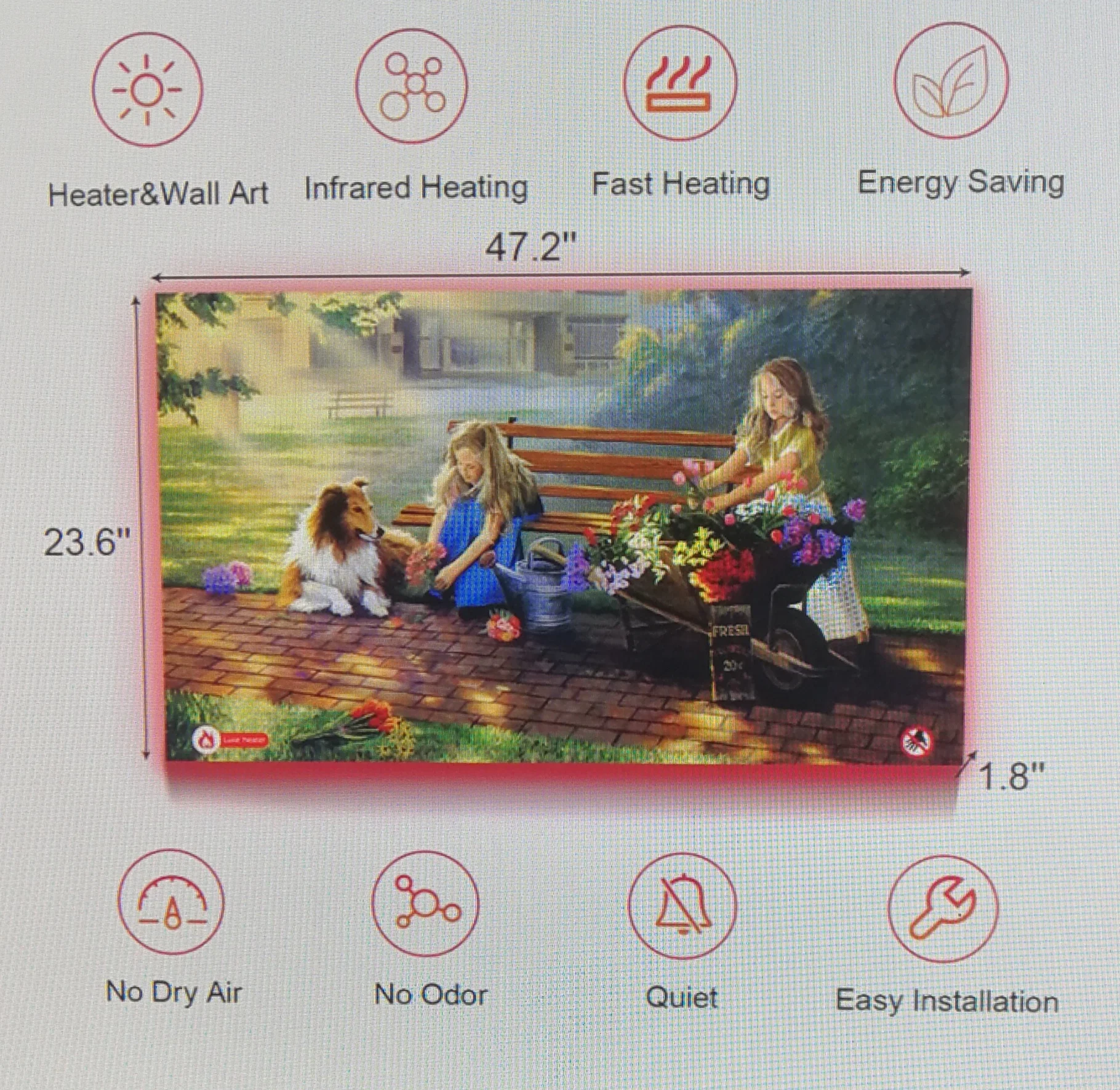 
Carbon Wall Mounted Picture Printing Aluminum Frame Crystal Infrared Panel Heater 