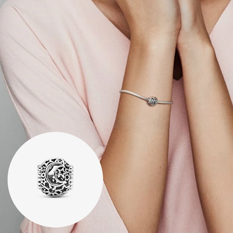 925 Sterling Silver Charm Star Moon Beads for Original Bracelets Exquisite Accessories