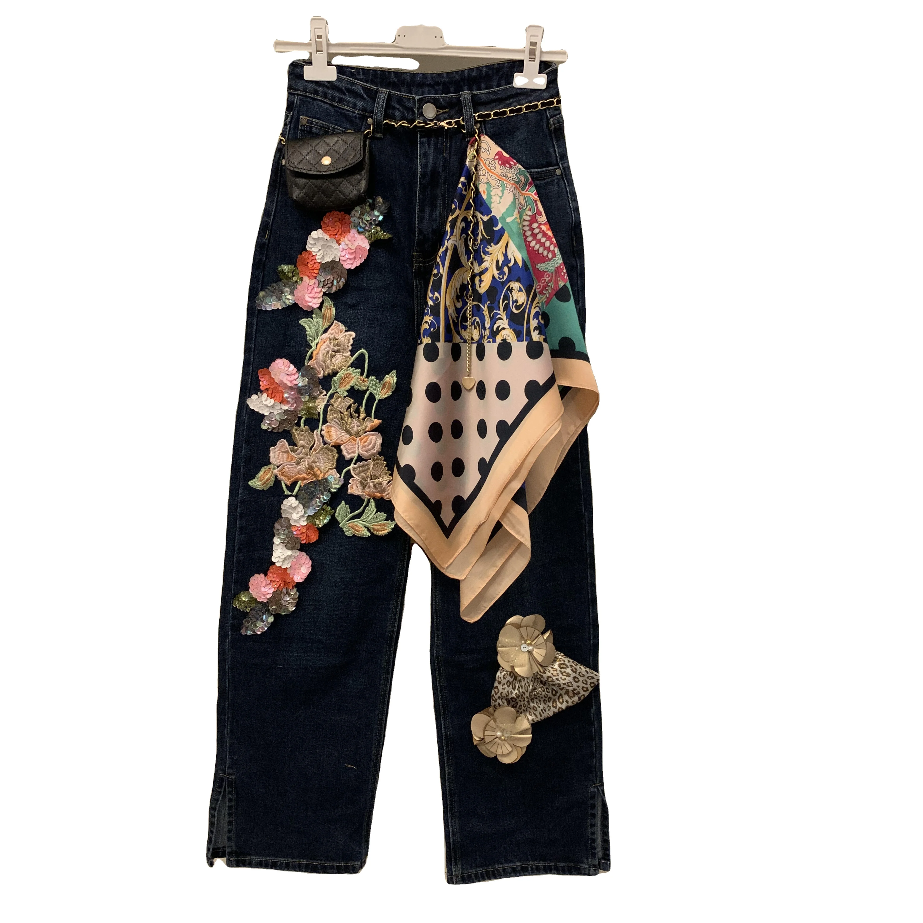 Сделано в Италии, женские модные джинсы с ручной вышивкой