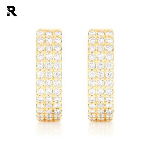 Three Row Huggie Hoop Earrings Delicate Earring Gold Plated Fashion Jewelry for Women New Style Antique Hoop Earrings With Stone