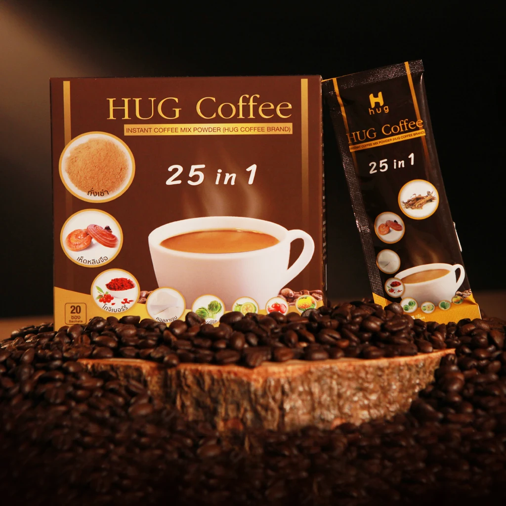 Hug Coffee 25 in 1Thailand Mixed Collagen Tripeptide Cordyceps Lingzhi Gojiberry Instant Coffee Slimming Coffee for Weight Loss
