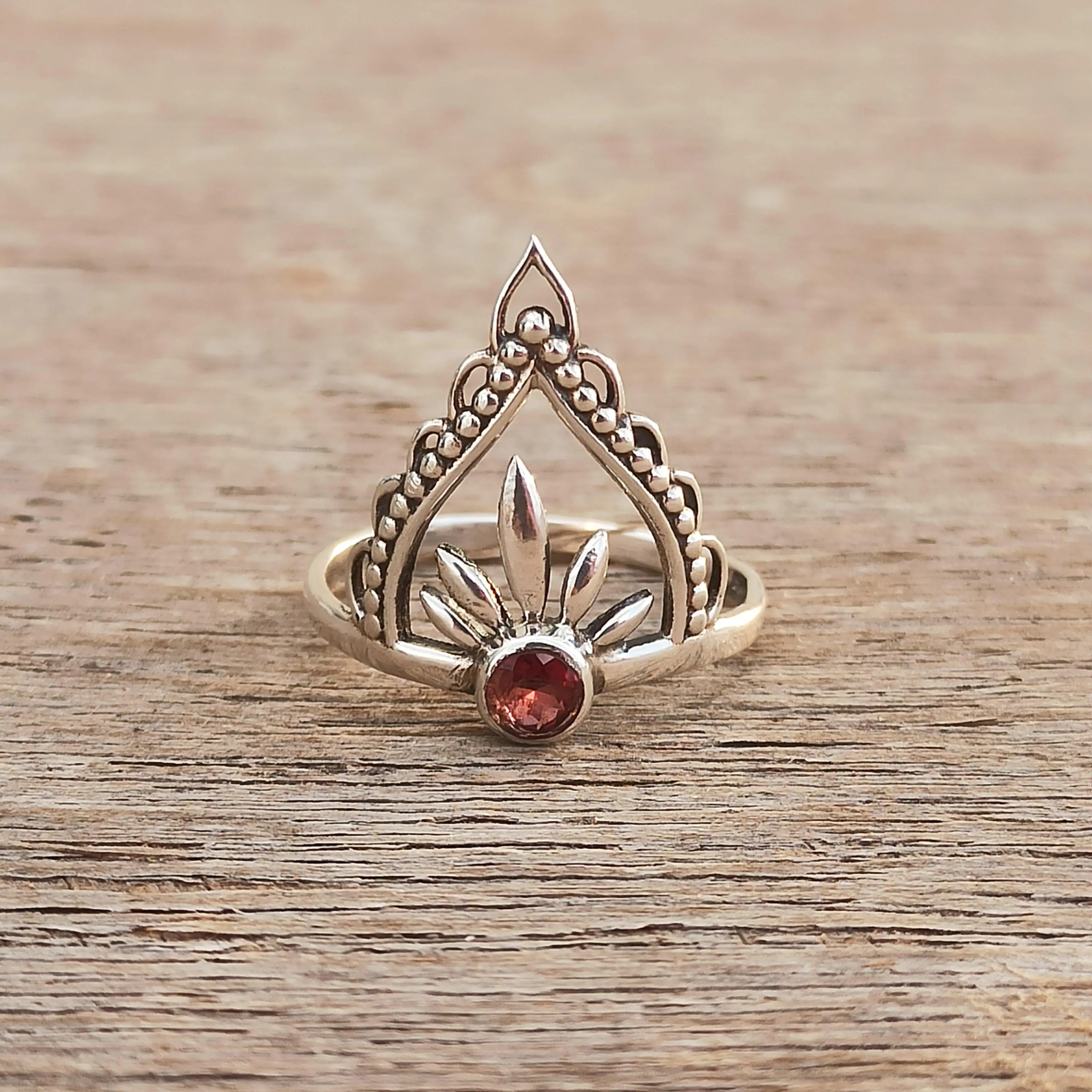 925 Sterling Silver Plated  Garnet Round Stone Flower Ring for Women  Gemstone Jewelry January Birthstone for Engagement