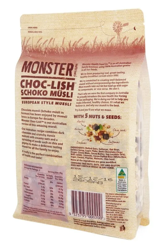 Monster Schoko Musli - European Style Chocolate Muesli Made In Australia 700g