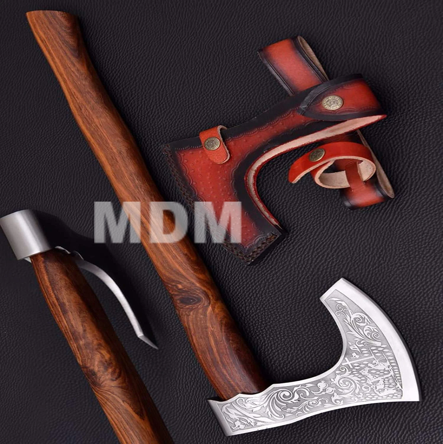 Viking Axe - Custom Handmade Stainless Steel Axe Gorgeous - Solid Rose Wood Handle with Leather Sheath