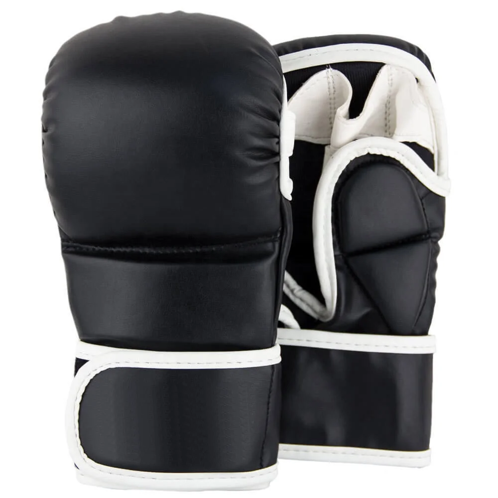 2024 New arrival white and black PU Leather MMA Boxing Gloves custom high quality mma sparring grappling gloves For Training