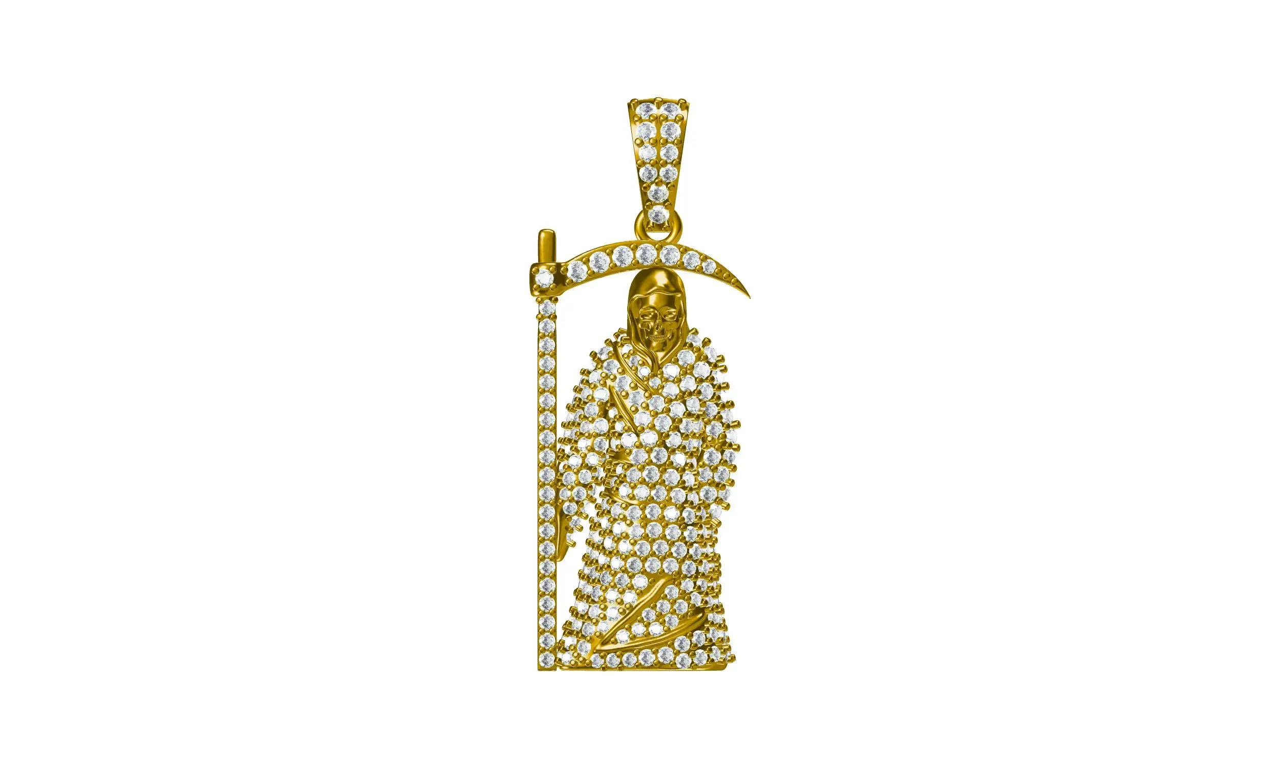 SANTA MUERTE Pendant Hiphop Jewelry Charms with Real SI Diamond in 10K Yellow White Gold Gift CHRISTIAN IGI Letter Micro Insert