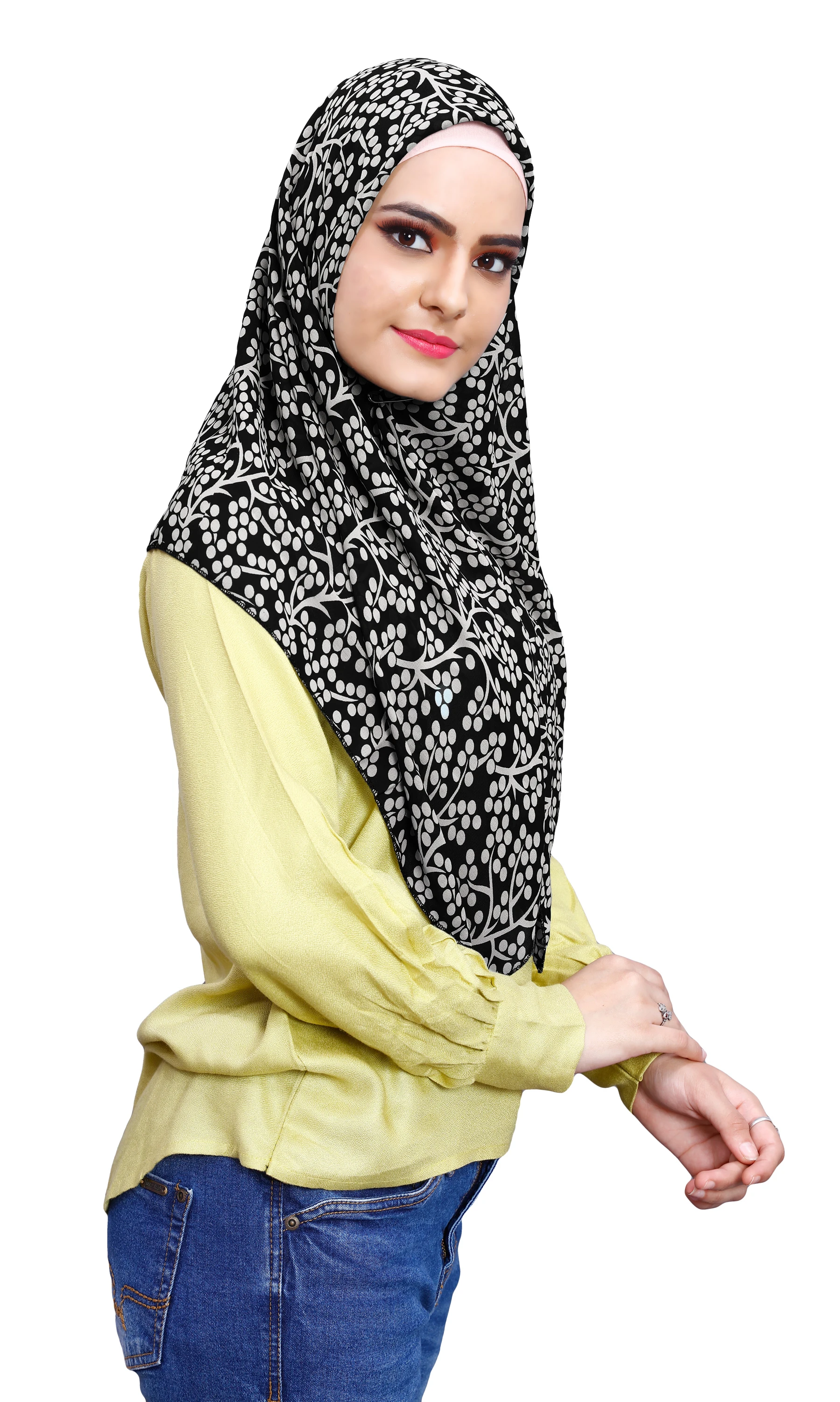 Black White Soft Chiffon Printed 100 * 100 Square Scarf Hijab Dupatta For Women